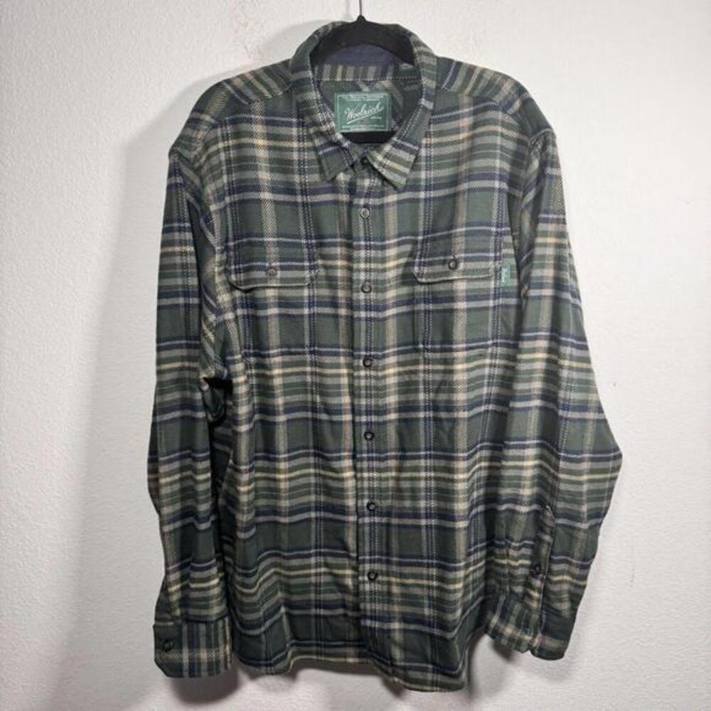 Woolrich‎ Shirt Jacket Mens XXL Green Plaid Heavy Flannel Shacket Outdoors